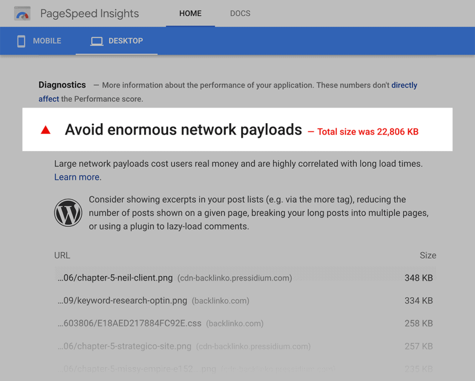 google-page-speed-avoid-enormous-payloads-