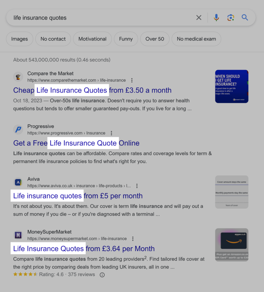 google-serp-life-insurance-quotes