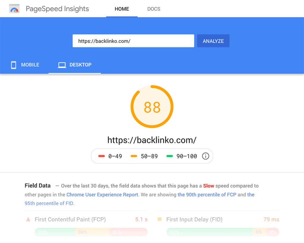 page-speed-insights-backlinko-results