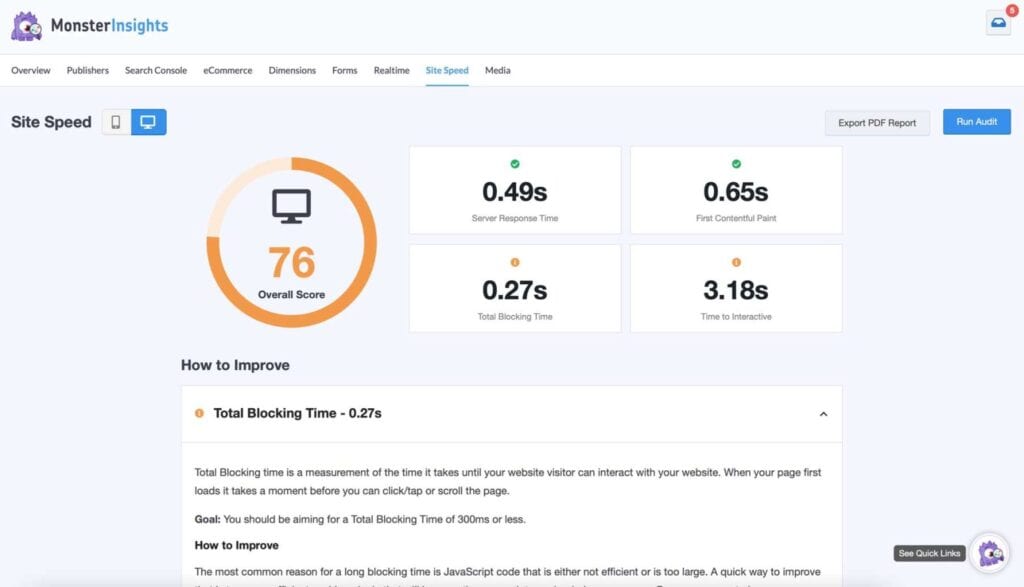 MonsterInsights-page-speed-analysis