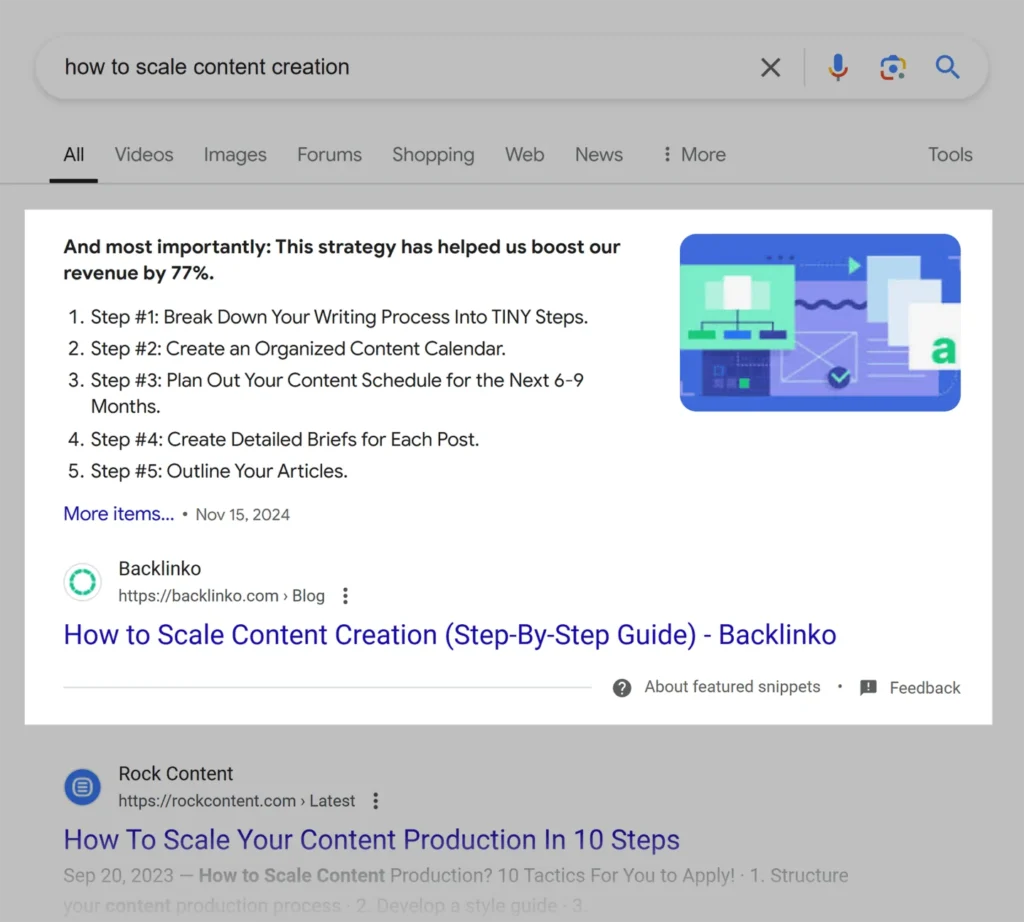 google-serp-how-to-scale-content-creation-featured-snippet